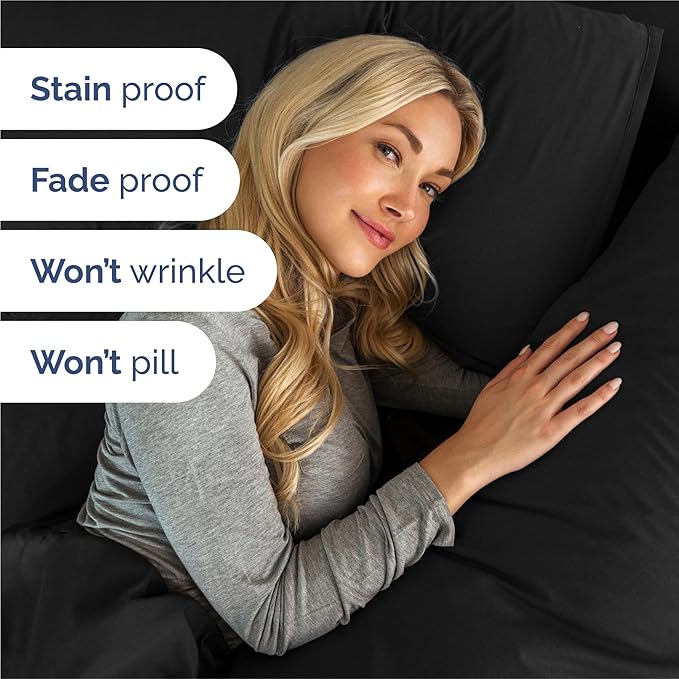 Queen 6 Piece Sheet Set - Cooling, Comfy & Breathable - Hotel Luxury Bedding, Includes Fitted Sheet for Women, Men, Kids and Teens - 1 Flat, 1 Fitted Sheet, 4 Pillowcases with Deep Pockets - Black
