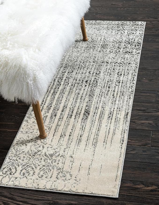 Unique Loom Del Mar Collection Area Rug - Jennifer (2' x 8' Runner, Gray/ Black)