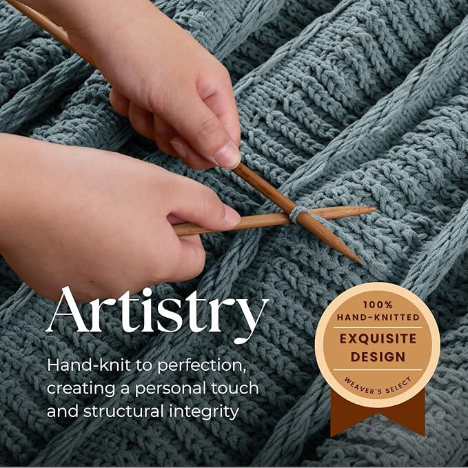 Boho Knitted Chenille Blanket with Tassels - Lightweight & Soft All-Season Throw - 3D Classic Pattern for Living Room Bedroom Couch, Celestial Blue, Twin 60"x80"