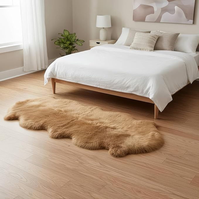 Long 2x6 Sheespkin Rug Runner - Light Brown Sheepskin Fur Rugs - Great for Draping and Floor Decor - Extra Soft New Zealand Fur - Real Sheep Skin Rug for Bedroom Living Room