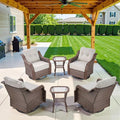 Belord Luxury 6-inch Thick Cushion Patio Furniture Set - Outdoor Swivel Rocker Glider Chairs Set of 4 with Glass Top Side Table, All-Weather Wicker Patio Conversation Set for Deck Balcony Sunroom