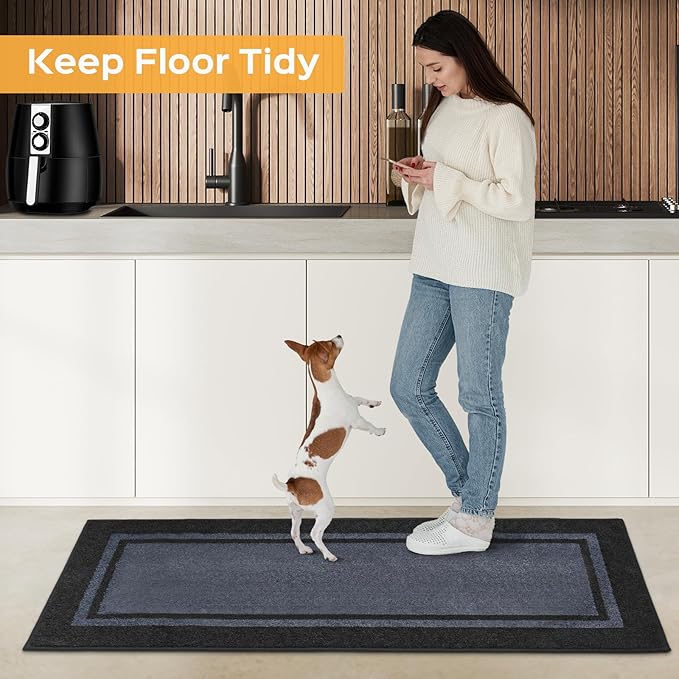 Kitchen Rugs 24" x 70", Non-Slip Machine Washable Kitchen Runner Rugs Floor Mats, Absorbent Comfort Standing Mats for Kitchen, Sink, Laundry and Hallway, Rolled Packaging, Bluish Grey & Charcoal