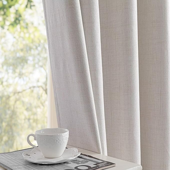 100% Blackout Curtains 108 Inch Length 2 Panels Set, Linen Curtains for Living Room, Black Out Thermal Insulated Grommet Drapes Bedroom Luxury Decor Privacy(52W × 108L inch, Natural)