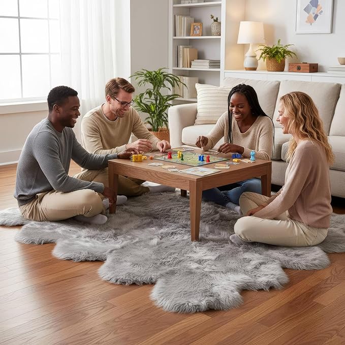 Premium Genuine Sheepskin Rugs for Living Room - Large Size Sheep Skin for Bedroom - 6' x 8' Long Fur Soft & Natural Fluffy Area Rug, Silver Gray, Eight Pelt