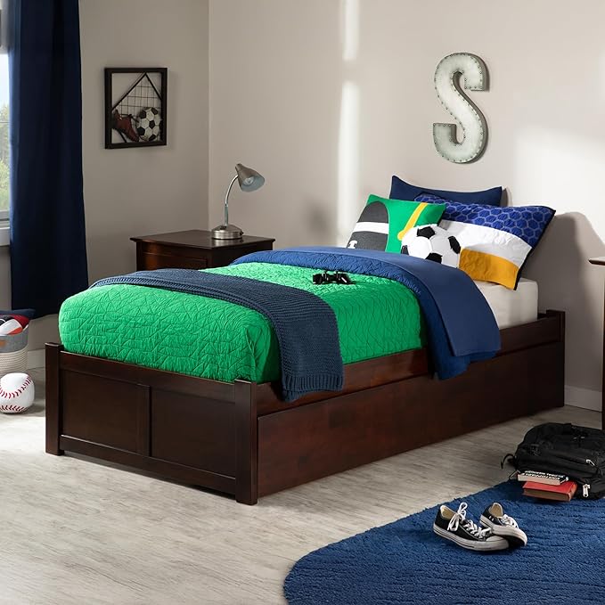 AFI Concord Twin Size Platform Bed with Footboard & Twin Trundle in Walnut
