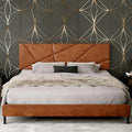 Upholstered Queen Size Platform Bed Frame with Faux Leather Padded Headboard, Sturdy Metal Slats Support, No Box Spring Needed, Vintage Brown