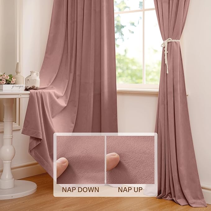 StangH Pink Velvet Curtains for Nursery Bedroom, Room Darkening Privacy Protect Window Treatment Home Decoration for Living Room/Girls Bedroom/Spa/Office, W52 x L84, 2 Panels