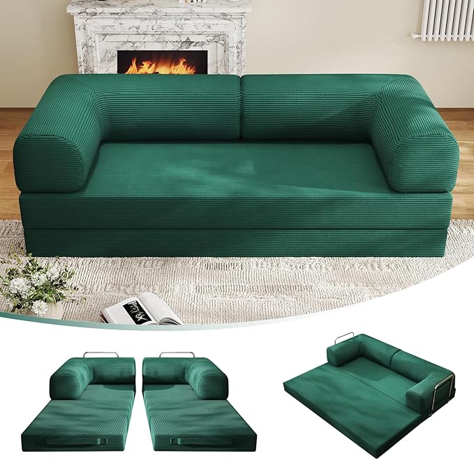 4-in-1 Folding Convertible Sofa Bed, 78 Inch Boneless Couch with Fixed-Shape Frame, Corduroy Loveseat Sleeper with Pull Out Bed, Floor Sofa Modular Futon Couch for Living Room Bedroom Lounge