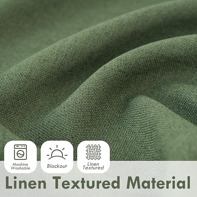DriftAway Double Layer Linen Blackout Tie Up Curtains Thermal Insulated Fully Lined Balloon Roman Shade Bathroom Window Adjustable Rod Pocket for Small Window 31 Inch by 47 Inch Olive Green