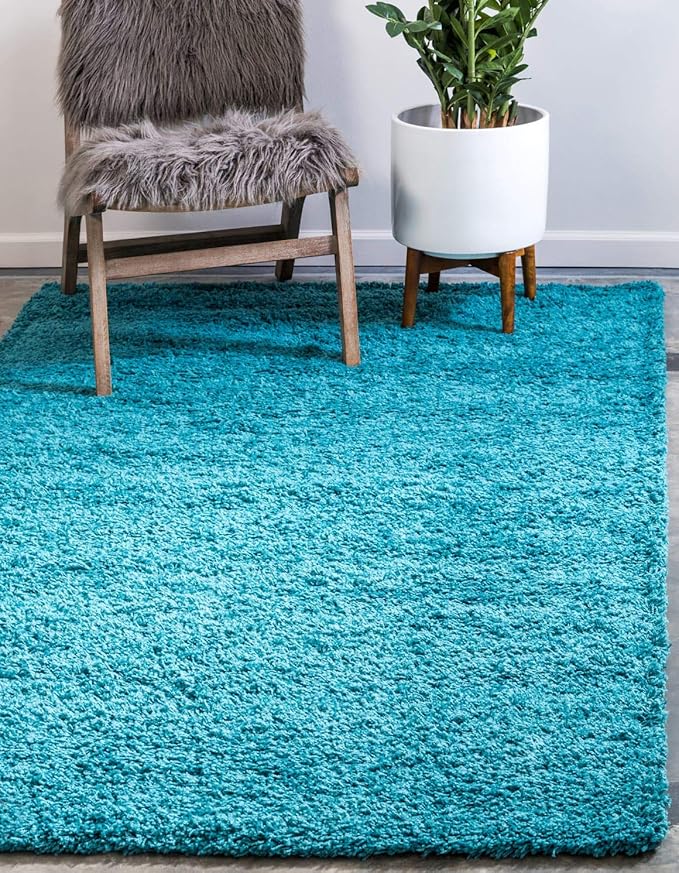 Unique Loom Solid Shag Collection Area Rug (3' 3" x 5' 3" Rectangle, Deep Aqua Blue)