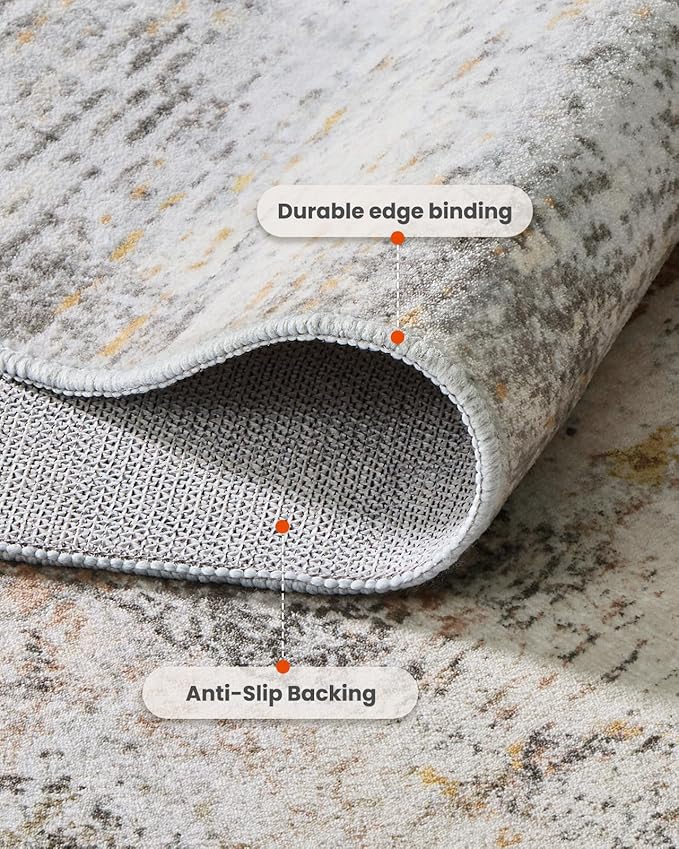 AMADA HOMEFURNISHING 5x7 Area Rugs for Living Room, Modern Abstract Washable Rug Neutral Soft with Non-Slip Backing & Low Pile Kids Rug for Resistant, Bedroom, Nursery Home Office, Beige