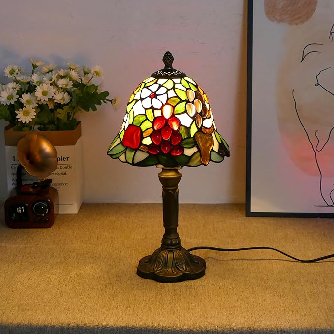Mini Tiffany Table Lamp Nightstand Lamps Handmade Stained Glass Bedside Lamp Fruit Night Light for Office Bookcase Bar Bedroom Living Room,7.87 inch