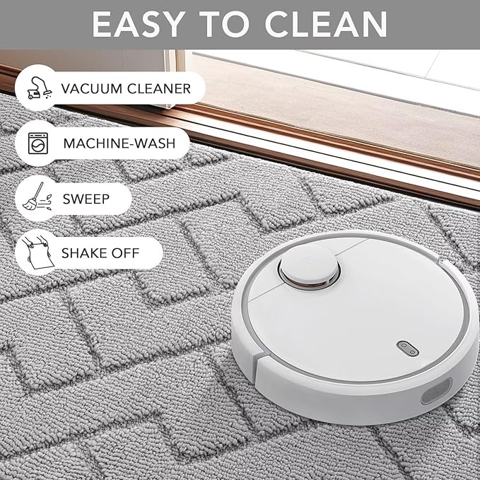 hicorfe Dirt Trapper Doormat,20"x31.5" Welcome Door mat,Non Slip Backing Washable Door Mats,Absorbent and Resistant Low-Profile Entrance Inside Floor Mat for Front Back Door and Entryway(Light Grey)