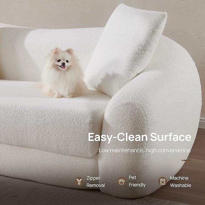 SICOTAS Curved Sofa Couch Bed for Living Room Convertible Futon Cloud Boneless Sleeper Chair Pull Out Floor Couch with Deep Seat Sofa Set Foam No Assembly Required for Bedroom Apartment Office, White