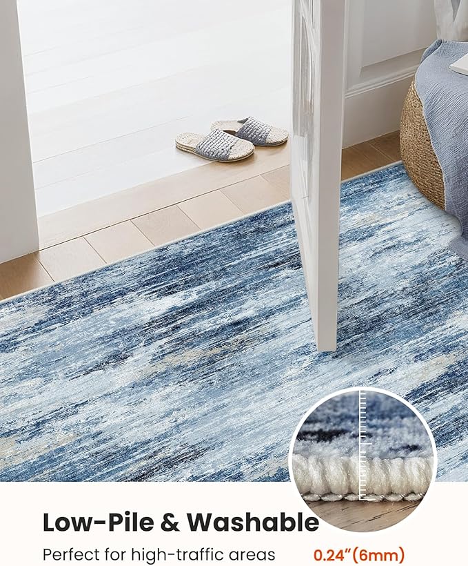 AMADA HOMEFURNISHING 5x7 Area Rugs for Living Room, Modern Abstract Washable Rug Neutral Soft with Non-Slip Backing & Low Pile Kids Rug for Resistant, Bedroom, Nursery Home Office, Blue