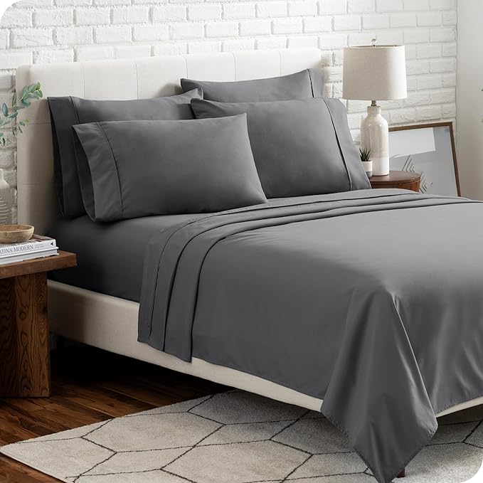 Bare Home Hotel Luxury Full XL Sheet Set, Extra Soft - 6 Piece Set - Deep Pockets - Easy Fit - Cooling & Breathable - Wrinkle, Fade, Stain Resistant - Includes 4 Pillowcases (Full XL, Grey)