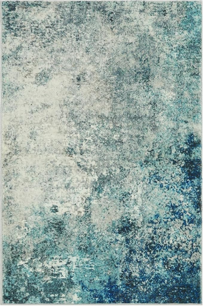Lahome Modern Abstract Area Rug - Small 2x3 Washable Entryway Rugs Non-Slip Low Pile, Accent Throw Carpet for Kitchen Bath Mats Laundry Front Indoor Doormat,Blue/Grey