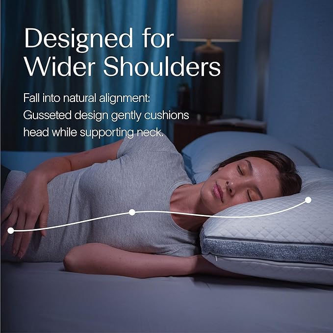 DreamyBlue Gusseted Sapphire Pillow • Adjustable Loft, Luxury Cover, Shredded Memory Foam Fill w/Cooling Beads • Ideal for Wide Shoulders • Neutral Alignment for All • CertiPUR-US Certified (King)