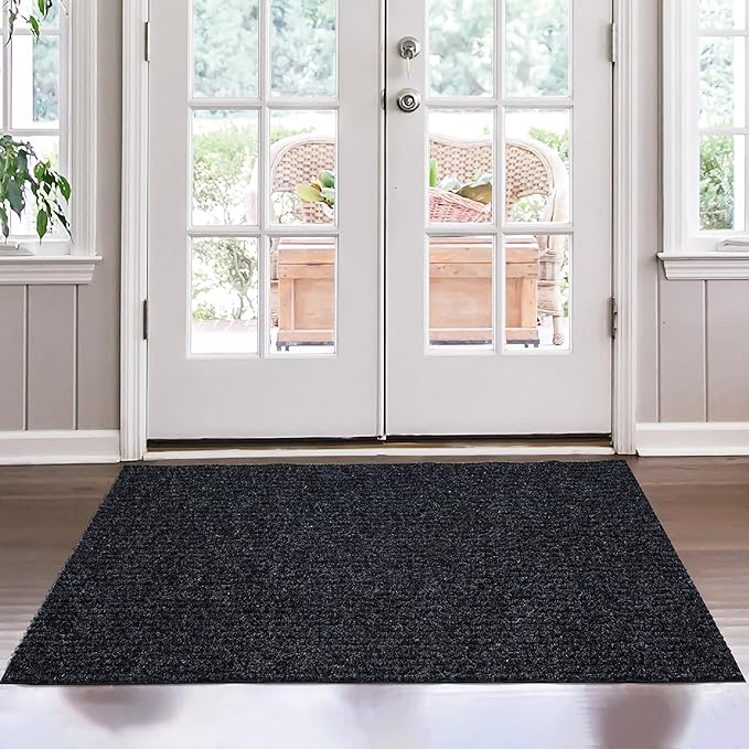 Ottomanson Mud Mat 2' x 3'11" Entryway Rug - Non-Slip Scraper Doormat for Muddy Paws, Dirt Trapping Indoor/Outdoor Mat for High-Traffic Areas, Kitchen, Garage, Patio, Black