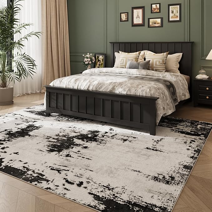 Area Rugs 8x10, Modern Abstract Machine Washable Rugs for Living Room Thin Carpet Indoor Floor Non-Shedding Carpets for Bedroom Dining Room Farmhouse Home Office | Black White