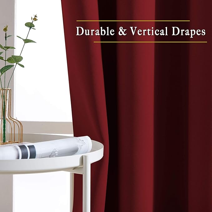 NICETOWN Blackout Patio Curtains for Windows 84 inch Length - Solid Thermal Insulated Grommet Light Reducing Panels Window Treatment for Living Room (Burgundy Red, 2 Panels = 160" Wide)