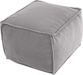MeMoreCool Square Stuffed Pouf Ottoman Foot Rest, Corduroy Floor Pouf Foot Stool with Foam Chunk Filling, Soft Stuffed Ottoman Footrest for Living Room, Light Grey