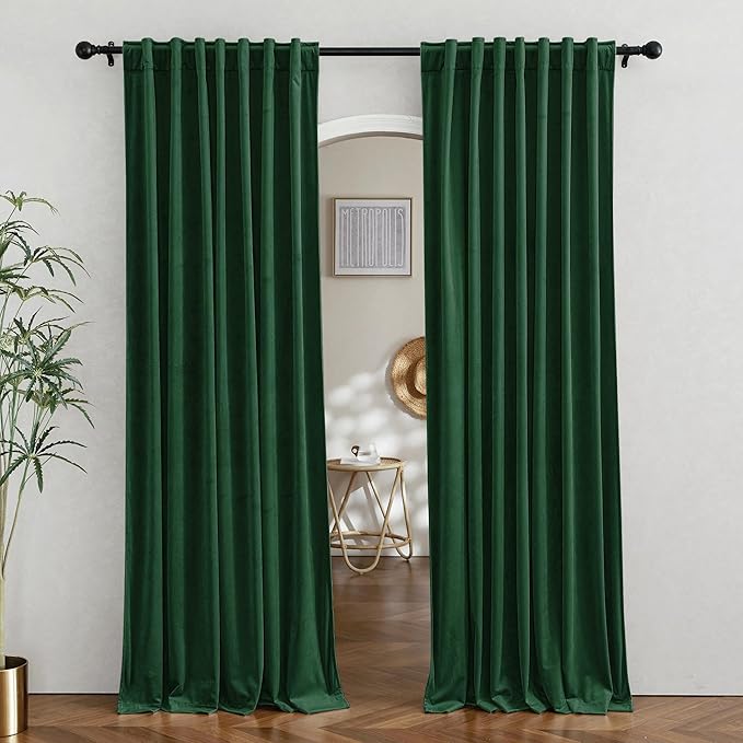 RYB HOME Velvet Room Divider Curtains for Space Separation, Noise Reduce Barrier for Nursery, Large Window Curtains for Sliding Glass Door, Hunter Green, W 62 x L 84, 2 Panels Set