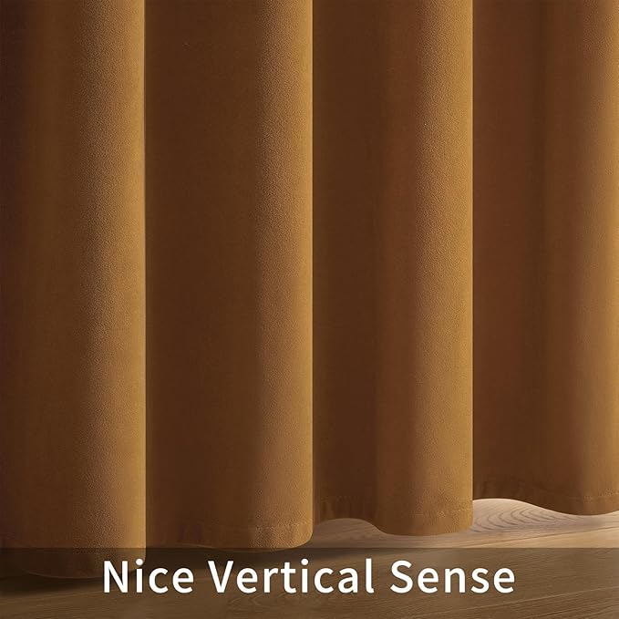 Joydeco Brown Velvet Curtains 102 inch Length 2 Panels, Luxury Blackout Rod Pocket Thermal Insulated Window Curtains, Super Soft Room Darkening Drapes for Living Dining Room Bedroom,W52 x L102 inches