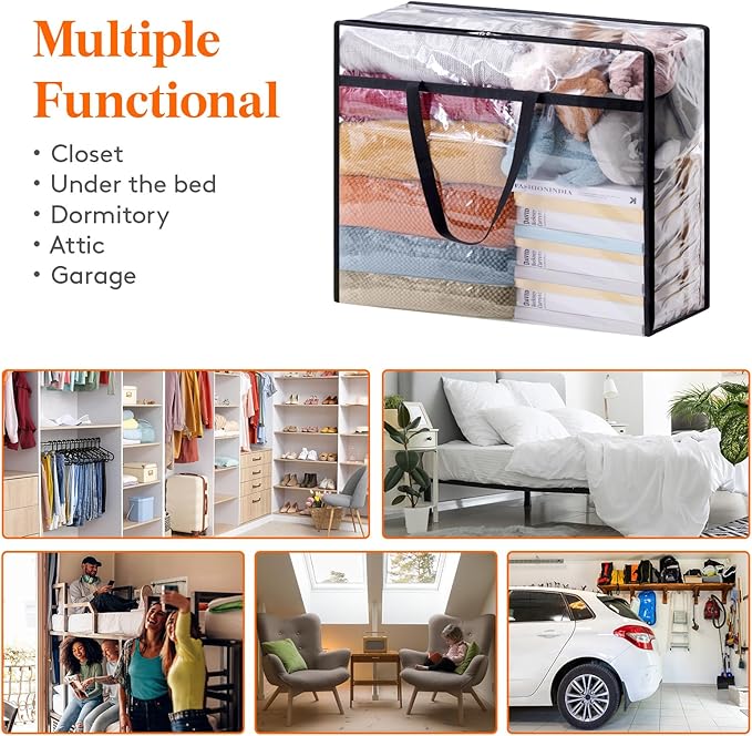 Lifewit 110L Large Clear Clothes Storage Bags, 2 Pack Plastic Vinyl Foldable Moving Bags with Zipper, Closet Organizers and Storage Containers for Blanket, Bedding, Duvet, Pillow, Comforter