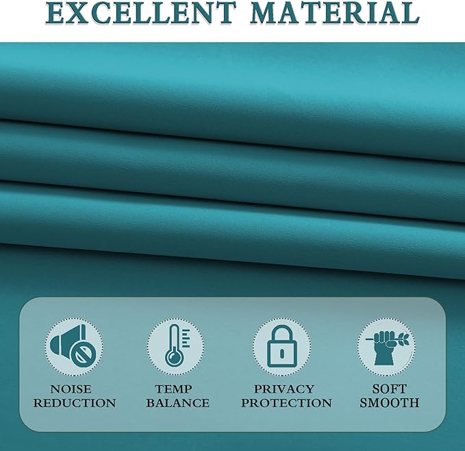 DONREN 72 Inch Length Teal Curtains for Kitchen - Small Window Treatment Room Darkening Rod Pocket Curtain Drapes(52 W x 72 L,Set of 2 Panels)