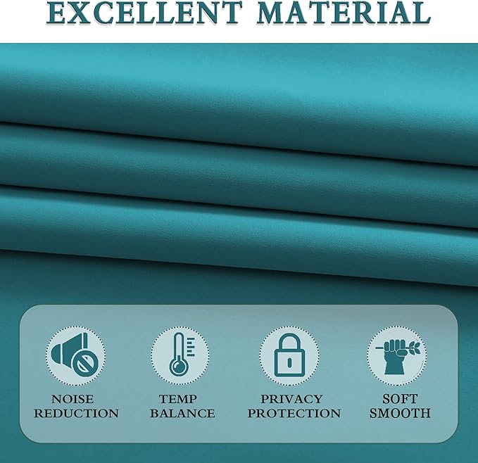 DONREN Teal Room Darkening Curtains for Bedroom - 90 Inch Length Thermal Insulated Rod Pocket Curtains (1 Pair,52 Inch Width)
