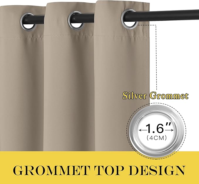 NICETOWN Blackout Curtain Drape for Bedroom - Light Reducing Thermal Insulated Solid Grommet Room Darkening Window Curtain 90 inches Long for Living Room (Taupe, 1 Piece, W66 x L90)
