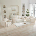 Corduroy Boneless Living Room Sets, Modern Upholstered Loveseat with 2 Signle Sofa Chairs, Comfy Deep Seat Cloud Sofa Couch Sets for Living Room, White