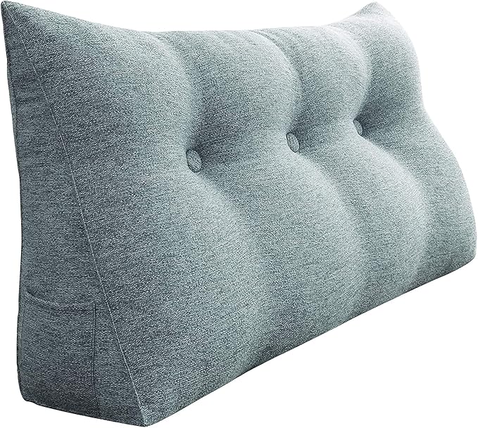 homecozy Wedge Headboard Pillow Dorm Room Reading Pillow Back Support for Sitting Up in Bed Bolster Lumbar Cushion Body Positioning Bedrest Cotton Linen 39in Gray Twin