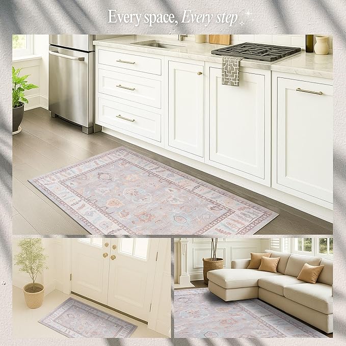 Fame Rugs Brown Modern Oushak Rug 2x3, Vintage Doormat Turkish Colorful Oriental Antique Inspired Washable Small Area Rug, Luxury Living Room Bedroom (382MB, 2' x 3')