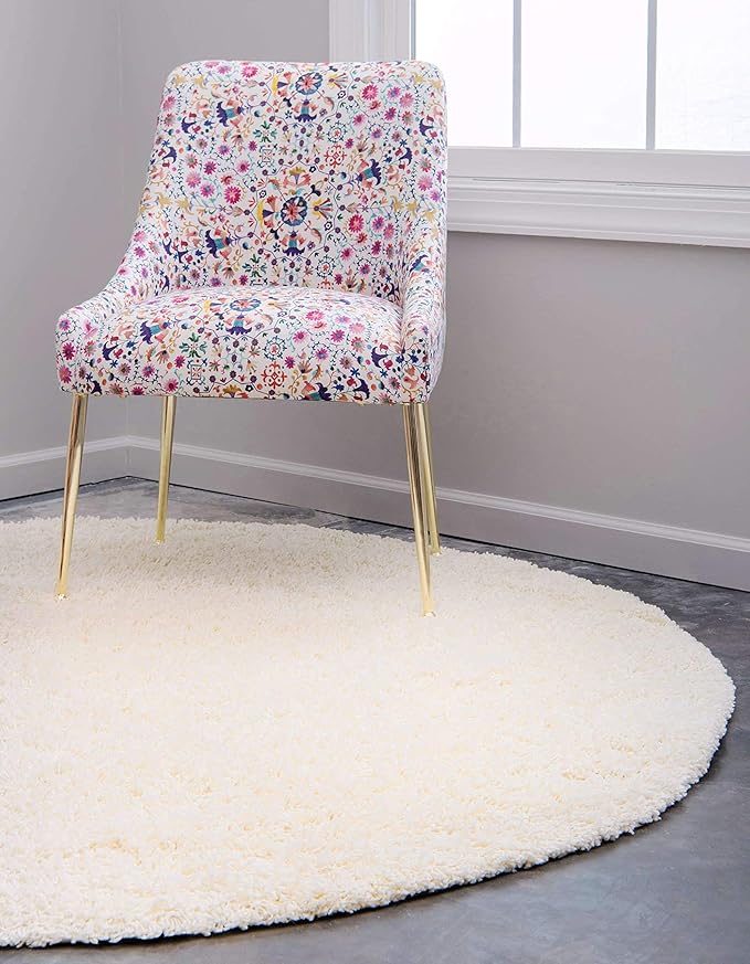 Unique Loom Solid Shag Collection Area Rug (8' Round, Pure Ivory)