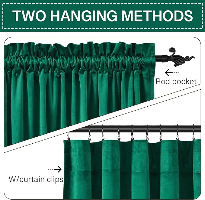 StangH Velvet Curtains Emerald Green 108 inches - Luxury Home Decor Blackout Insulated Velvet Curtain Panels Extra Long Wall Backdrops for Living Room Sliding Glass Door, W52 x L108-inch, 2 Pieces