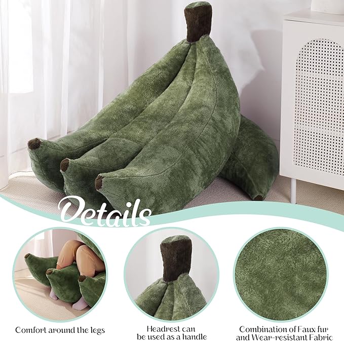 Banana Bean Bag Chair with Ottoman, Floor Sofa Bed with Footrest, Comfy Convertible Lounger for Teens & Adults, Plush Couch for Bedroom, Living Room or Dorm, M-DarkGreen