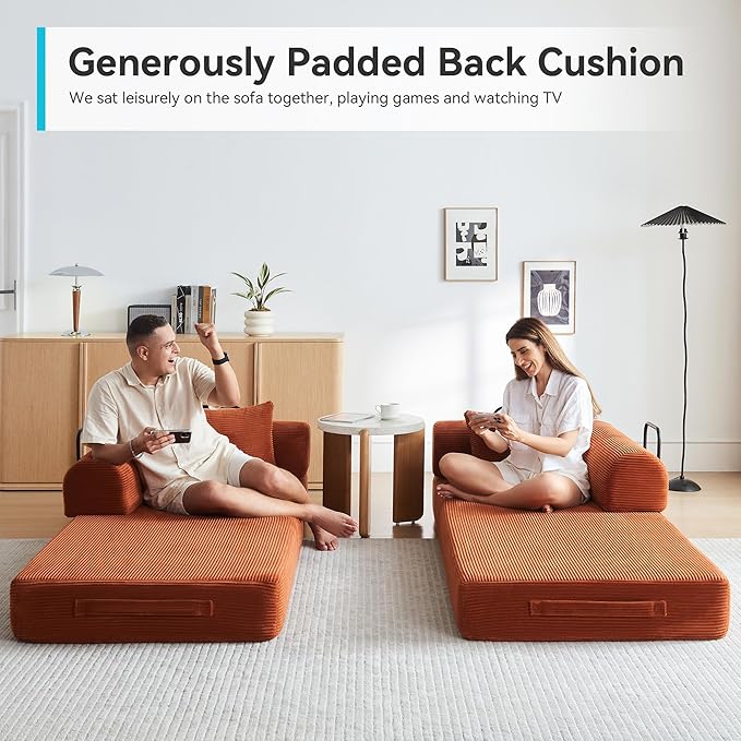 Convertible Sleeper Sofa with 2 Pillow, Modern Corduroy Futon Bed, Modular Sofa with Pull-Out Bed, Love Seat Sleeper for Living Room, Small Space Apartment, Office
