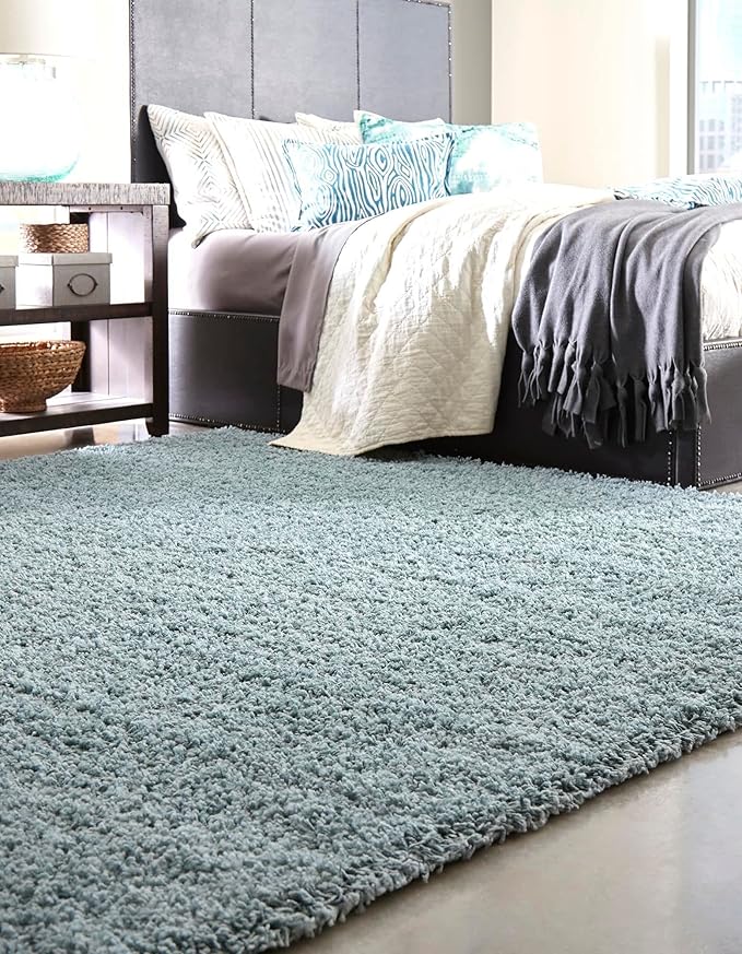 Unique Loom Solid Shag Collection Area Rug (8' Square, Light Slate Blue)