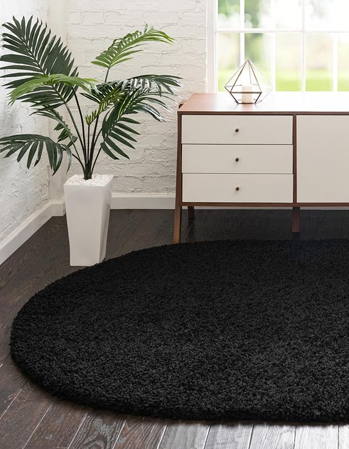Unique Loom Solid Shag Collection Area Rug (3' 3" x 5' 3" Oval, Jet Black)