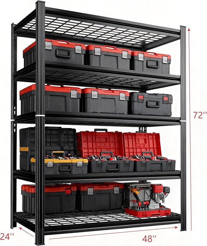 48''W Wire Garage Metal Shelving, 3020 Lbs Heavy-Duty Garage Storage Shelves, 5-Tier Adjustable Reinforced Shelves for Laundry Rooms, Basements, Kitchens&Outdoor (48''W*24''D*72''H)