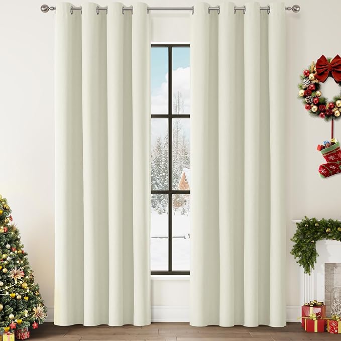 ChrisDowa 100% Blackout Iovry Solid Curtains 84 Inches Long 2 Panels for Bedroom Living Room,Farmhouse Room Darkening Thermal Insulated Soundproof Grommet Top Window Treatment Drapes,52x84