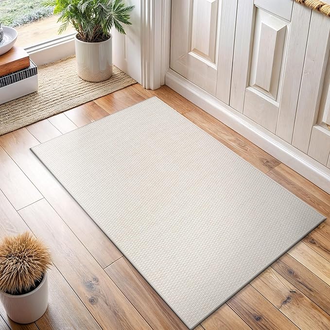 Easy Jute Door Mat 2x3 Indoor Outdoor Natural Rugs Solid Fiber Rug Woven Area Rug Boho Easy Clean Inside Carpet for Living Room Bedroom Dining Room Hallway or Outdoor Patio Porch (2 X 3 Bone)
