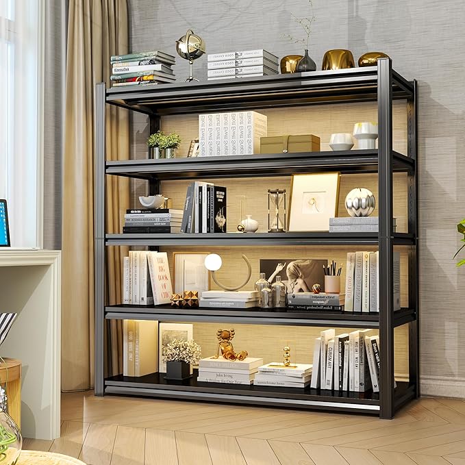 Garage Shelves,14-48''W Heavy-Duty Storage Shelves, Double-Layer Uprights, Thickened Shelves, Waterproof &Rustproof, Suitable for Indoor & Outdoor Use. (BLACK, 5TIER 45''W*16''D*72''H, 5-TIER)