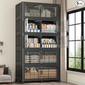 200GAL Storage Bins with Lid and Wheels, Stackable Closet Organizers and Storage Drawer, Collapsible Storage Box with Dividers, Foldable Plastic Cabinets for Room, Kitchen, 5 Pack Black
