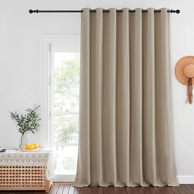 NICETOWN Blackout Curtains for Sliding Glass Door Room Divider Noise Reduce Curtain Panel Portable Window Screen Sliding Partition, W100 x L102 inches, 1 Panel, Taupe