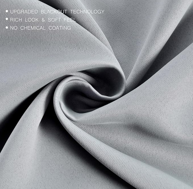 MIUCO Room Darkening Soild Grommet Blackout Curtains for Kids Bedroom Window Curtains Set of 2 52x84 Inch Silver, Bonus 2 Tie Backs Included