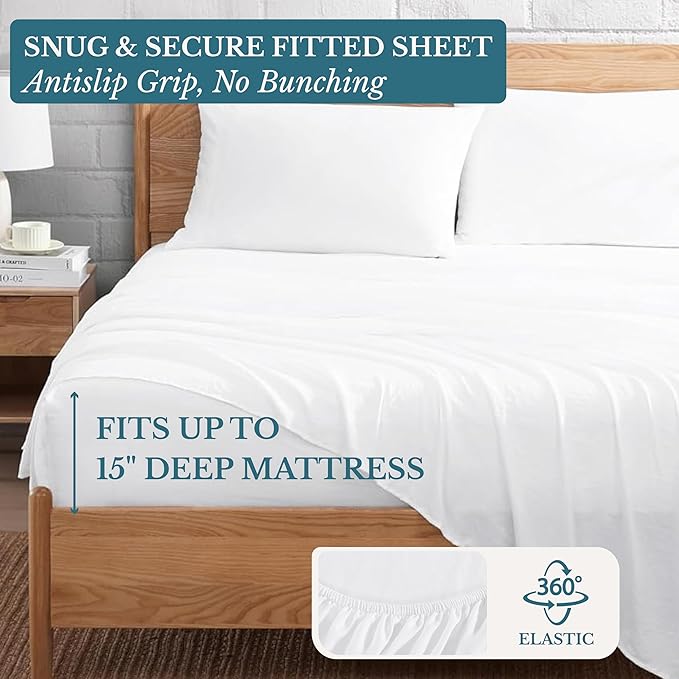Casa Platino Twin Sheets Set, 100% Brushed Microfiber Pre-Washed Twin Sheet Set, 3 Piece Set, Soft & Cozy Cooling Bedding, Fade-Resistant, 15-Inch Deep Pocket White Bed Sheets