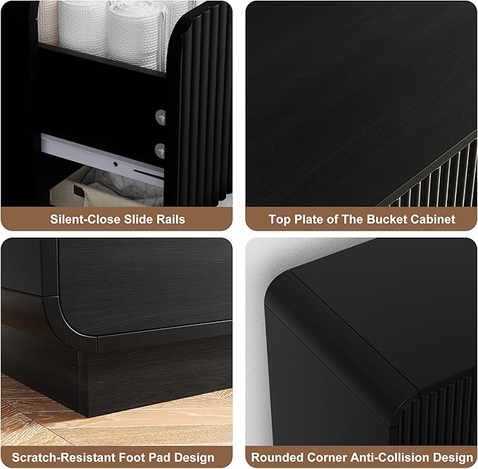 6 Drawer Dresser and 2 Nightstand Sets for Bedroom 3 Pcs Bedroom Set, Modern 47.2" Fluted Dresser with Invisible Handles Nightstand Charging Station, Bedroom Furniture Set for Living Room, Black